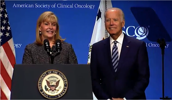 Left: ASCO president Julie Vose; Right: American vice president Joe Biden.
